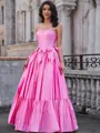A-line Straight Bow Floor-Length Taffeta Corset Porm Dress