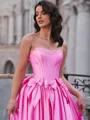 A-line Straight Bow Floor-Length Taffeta Corset Porm Dress