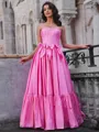 A-line Straight Bow Floor-Length Taffeta Corset Porm Dress