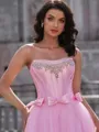 A-line Straight Rhinestone Floor-Length Tulle Corset Porm Dress