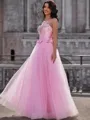 A-line Straight Rhinestone Floor-Length Tulle Corset Porm Dress
