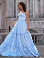 A-line V-neck Ruffles Floor-Length Corset Porm Dress