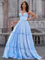 A-line V-neck Ruffles Floor-Length Corset Porm Dress