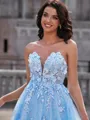 A-line Sweetheart Appliques Lace Sweep Train Tulle Corset Porm Dress