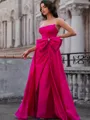 Sheath Straight Bow Floor-Length Taffeta Porm Dress
