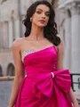 Sheath Straight Bow Floor-Length Taffeta Porm Dress