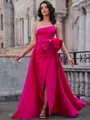 Sheath Straight Bow Floor-Length Taffeta Porm Dress