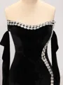 Sheath Straight Long Sleeves Rhinestone Sweep Train Velvet Porm Dress