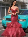 Mermaid Scoop Cascading Ruffles Sweep Train Sequins Porm Dress