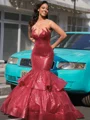 Mermaid Scoop Cascading Ruffles Sweep Train Sequins Porm Dress