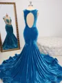Mermaid Scoop Appliques Lace Sweep Train Velvet Porm Dress