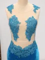Mermaid Scoop Appliques Lace Sweep Train Velvet Porm Dress