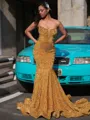 Mermaid Straight Beading Sweep Train Velvet Sequins Porm Dress