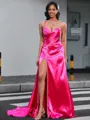 Sheath One-Shoulder Beading Sweep Train Silk Like Satin Porm Dress