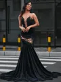 Mermaid Scoop Appliques Lace Sweep Train Velvet Porm Dress
