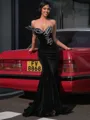 Sheath Sweetheart Beading Sweep Train Velvet Porm Dress