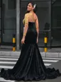 Mermaid One-Shoulder Long Sleeves Appliques Lace Floor-Length Velvet Porm Dress