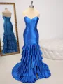 Sheath Sweetheart Cascading Ruffles Sweep Train Corset Porm Dress