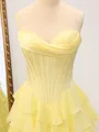 A-line Sweetheart Cascading Ruffles Sweep Train Chiffon Corset Porm Dress