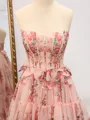 A-line Straight Bow Sweep Train Corset Porm Dress