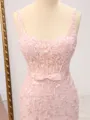 Sheath Straps Appliques Lace Sweep Train Tulle Corset Porm Dress
