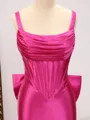 Sheath Straps Bow Sweep Train Corset Porm Dress