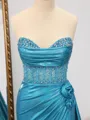 Sheath Sweetheart Beading Court Train Metallic Satin Corset Porm Dress