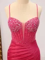Sheath Spaghetti Straps Beading Court Train Corset Porm Dress