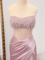 Sheath Straight Rhinestone Sweep Train Silk Like Satin Corset Porm Dress