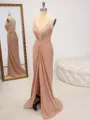 Sheath V-neck Pleated Floor-Length Porm Dress
