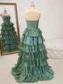 A-line Straight Cascading Ruffles Floor-Length Taffeta Porm Dress