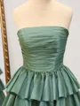 A-line Straight Cascading Ruffles Floor-Length Taffeta Porm Dress