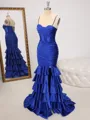 Sheath Spaghetti Straps Cascading Ruffles Floor-Length Corset Porm Dress