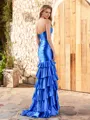Sheath Sweetheart Cascading Ruffles Sweep Train Corset Porm Dress