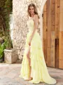 A-line Sweetheart Cascading Ruffles Sweep Train Chiffon Corset Porm Dress