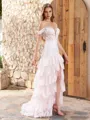 Sheath Off-the-Shoulder Appliques Lace Sweep Train Tulle Corset Porm Dress
