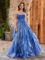 A-line Straight Cascading Ruffles Floor-Length Corset Porm Dress