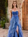 A-line Straight Cascading Ruffles Floor-Length Corset Porm Dress