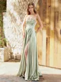 A-line Sweetheart Pleated Floor-Length Silk Like Satin Corset Porm Dress