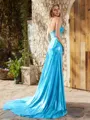 Sheath Sweetheart Beading Court Train Metallic Satin Corset Porm Dress