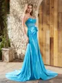 Sheath Sweetheart Beading Court Train Metallic Satin Corset Porm Dress