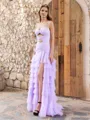 Sheath Sweetheart Cascading Ruffles Sweep Train Tulle Porm Dress