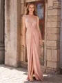 Sheath V-neck Pleated Floor-Length Porm Dress
