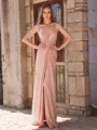 Sheath V-neck Pleated Floor-Length Porm Dress