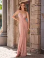 Sheath V-neck Pleated Floor-Length Porm Dress