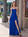 Sheath Sweetheart Cascading Ruffles Floor-Length Chiffon Porm Dress