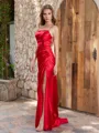 Sheath Spaghetti Straps Pleated Sweep Train Silk Like Satin Porm Dress