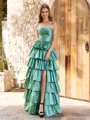 A-line Straight Cascading Ruffles Floor-Length Taffeta Porm Dress