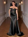 Sheath Off-the-Shoulder Appliques Lace Sweep Train Silk Like Satin Corset Porm Dress