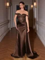 Sheath Off-the-Shoulder Appliques Lace Sweep Train Silk Like Satin Corset Porm Dress